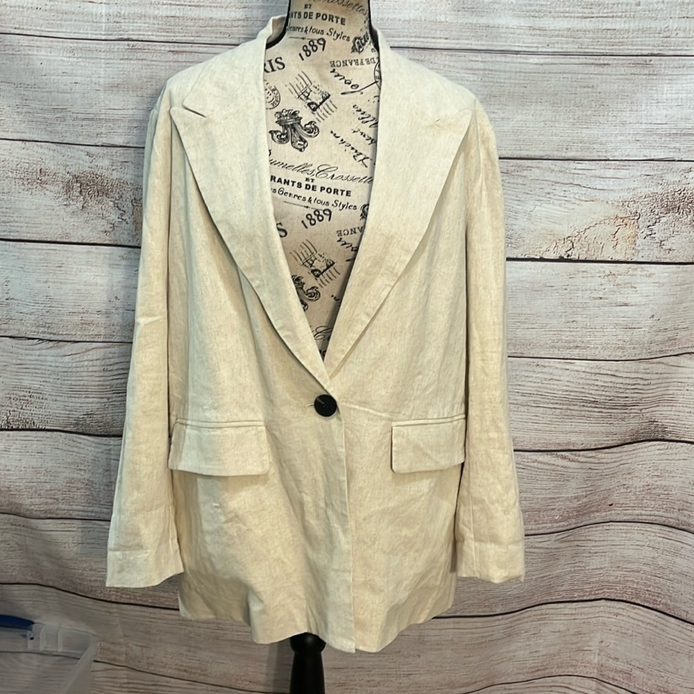 7 For All Mankind Blazer Linen Blend Closet Staple One Button Closure Size Large